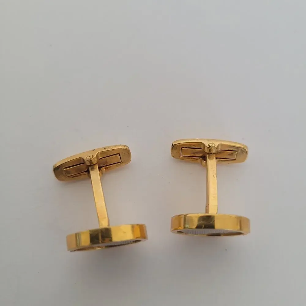 Yves Saint Laurent YSL Gold Silver Tone Round Cufflinks Designer Retro Whale